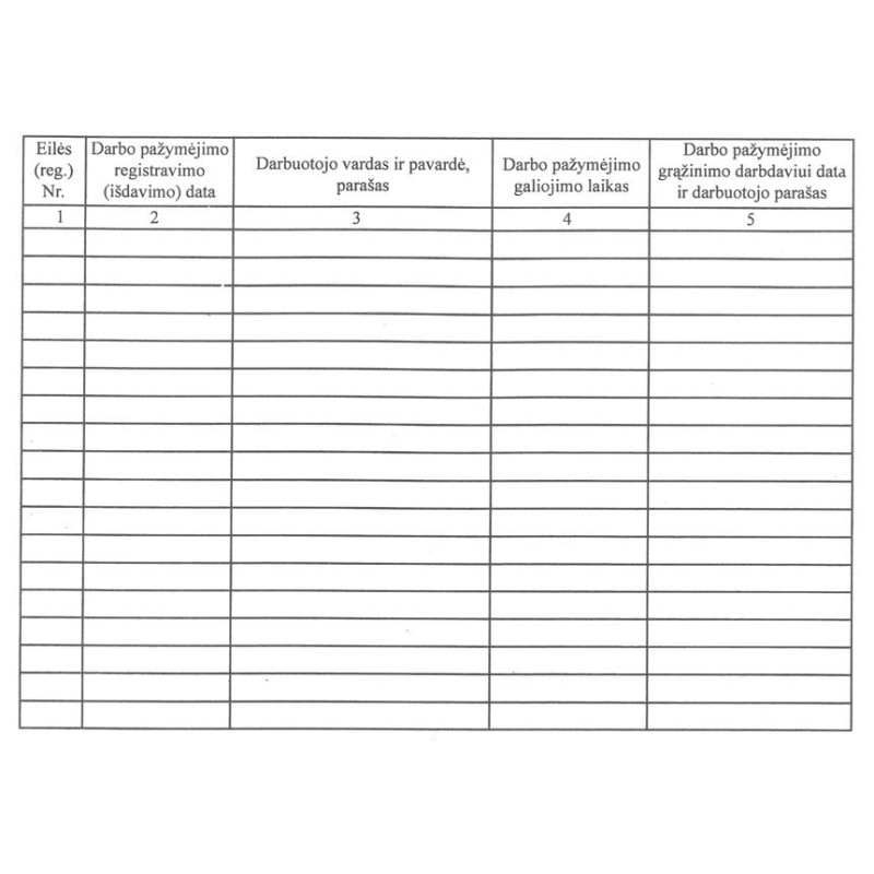 Darbuotojų darbo pažym.registrac.žurn.A5 Darbuotojų darbo pažym.registrac.žurn.A5