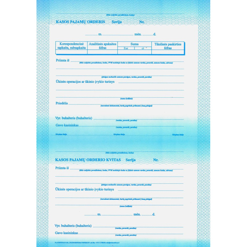 Kasos pajamų orderiai A4 50vnt  KPOx50*