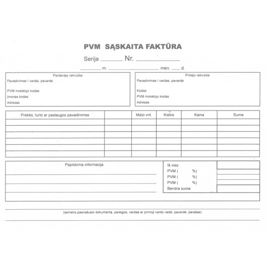 PVM sąskaita-faktūra A5x2 be Nr. 50ekz