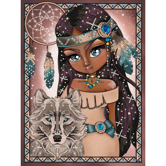 Deimantinė mozaika INDIAN GIRL WITH WOLF 40x30
