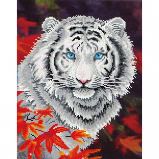 Deimantinė mozaika WHITE TIGER IN AUTUMN with Frame 45,72x35,50