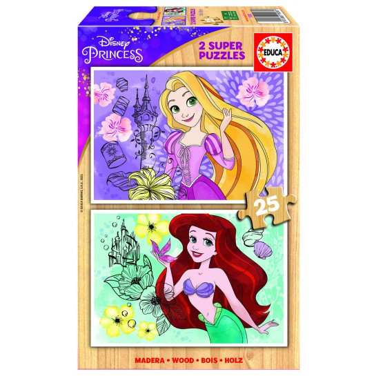 2 dėlionės (puzzle) medinės 2x25 DISNEY PRINCESS 3-5metų