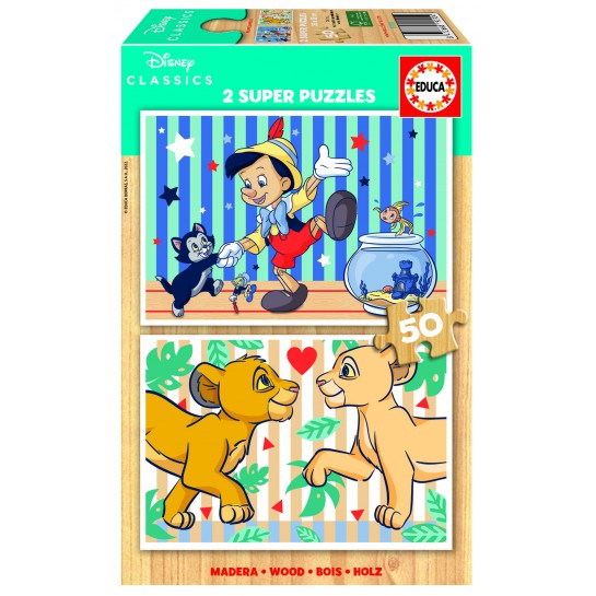 2 dėlionės (puzzle) medinės 2x50 DISNEY CLASSICS 4-6metų