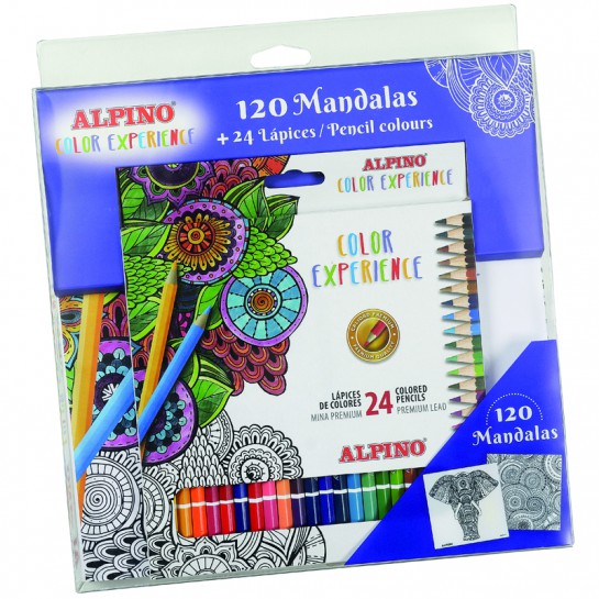 Pieštukų spalvotų ALPINO Color experience 24sp ir 120 mandalų rinkinys