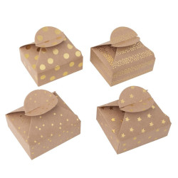 Dėžutės su auksinėmis žvaigždutėmis 6x7,5x2,5cm 4vnt Dėžutės su auksinėmis žvaigždutėmis 6x7,5x2,5cm 4vnt