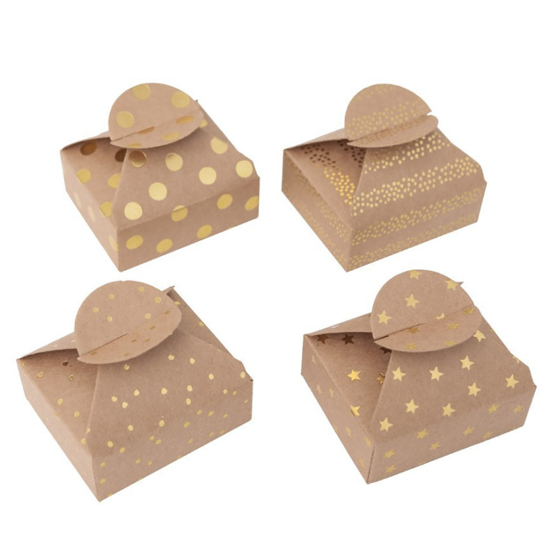 Dėžutės su auksinėmis žvaigždutėmis 6x7,5x2,5cm 4vnt Dėžutės su auksinėmis žvaigždutėmis 6x7,5x2,5cm 4vnt