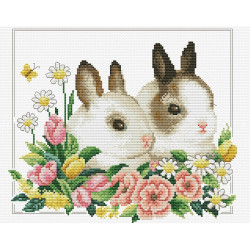 Siuvinėjimo kryželiu rinkinys SPRING BUNNIES 26x22