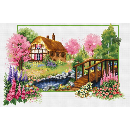 Siuvinėjimo kryželiu rinkinys SPRING COTTAGE 47x32