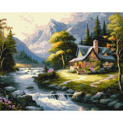Tapyba pagal skaičius: NAMAS KALNUOSE art_selena_ua 40x50 dėžutėje