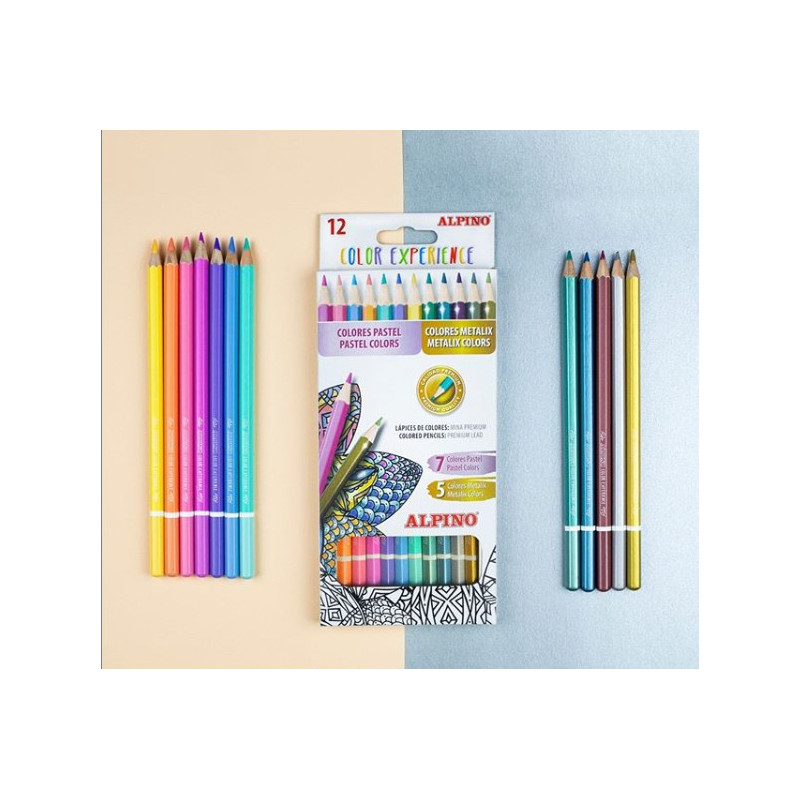 Pieštukai spalvoti ALPINO Color experience PREMIUM 12splinija7sp pastel+5sp metalik