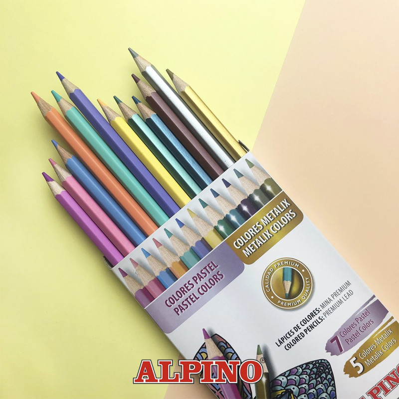 Pieštukai spalvoti ALPINO Color experience PREMIUM 12splinija7sp pastel+5sp metalik