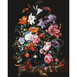 Tapyba pagal skaičius: VAZA su GĖLĖMIS ir UOGOMIS Jan Davidsz de Heem 40x50 dėžutėje