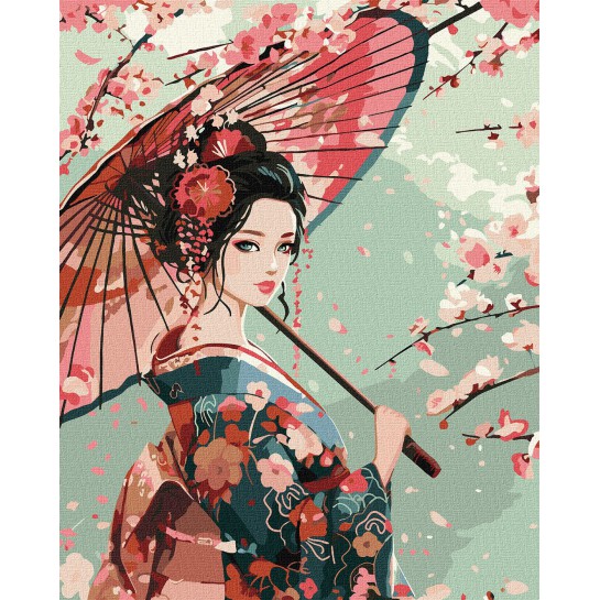 Tapyba pagal skaičius: DAMA SU KIMONO art_selena_ua 40x50 dėžutėje