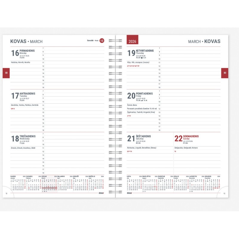 Darbo knyga SPIREX WEEK PATTERN A5 sky