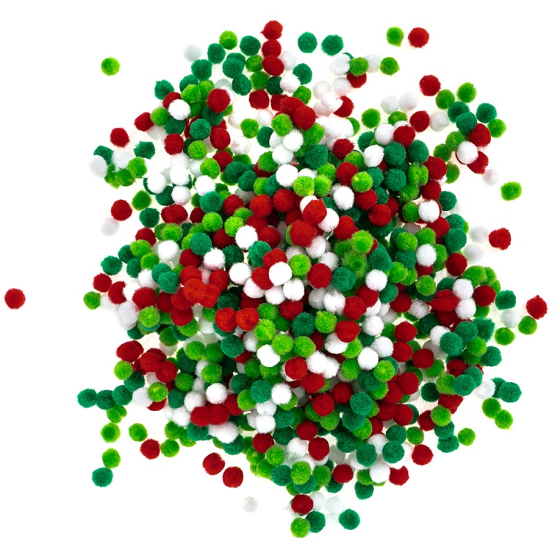 Poliesterio burbuliukai raudoni+balti+žali 1cm, 1000vnt