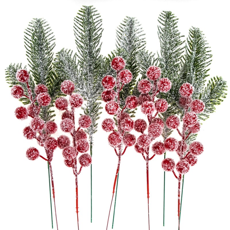 Dekoras PUŠŲ ŠAKELĖS SU UOGOMIS 26cm, 10vnt.