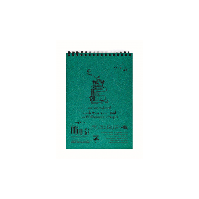 Akvarelės bloknotas, juodi lapai  A5,20l 300g su spir.,kieta nugarėle
