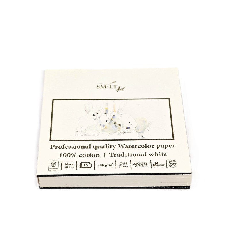 Akvarelės bloknotas 9x9cm 15l 400g medv.kieta nugarėle
