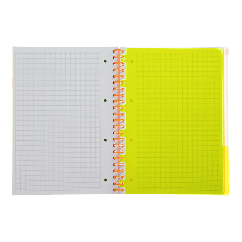 Sąsiuvinis su spirale, plastikiniu viršeliu NEON A4 120lap., lang., oranžinis