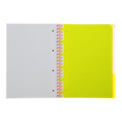 Sąsiuvinis su spirale, plastikiniu viršeliu NEON A4 120lap., lang., geltonas